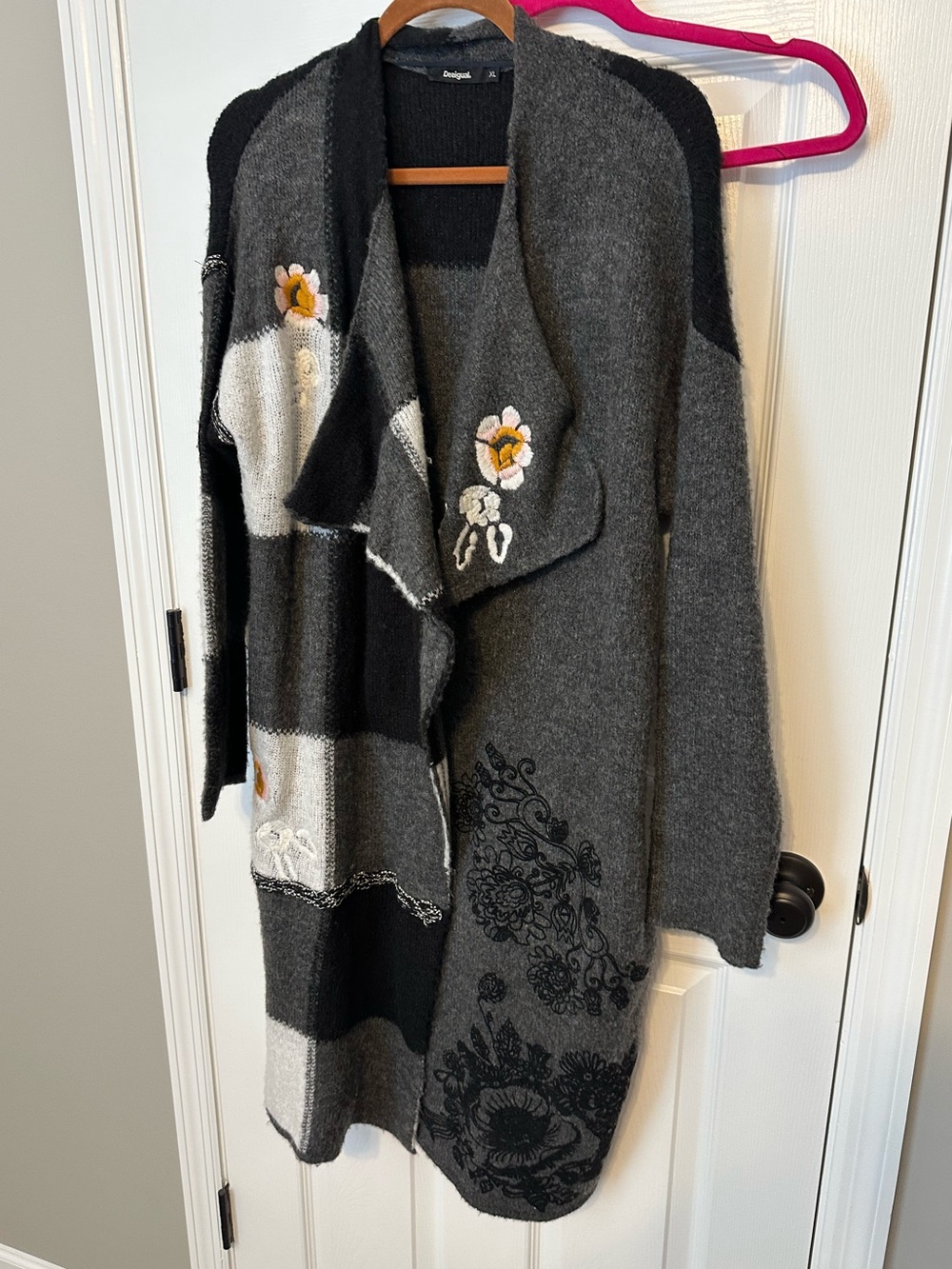 Desigual Gray and Black Floral Open-Front Cardigan